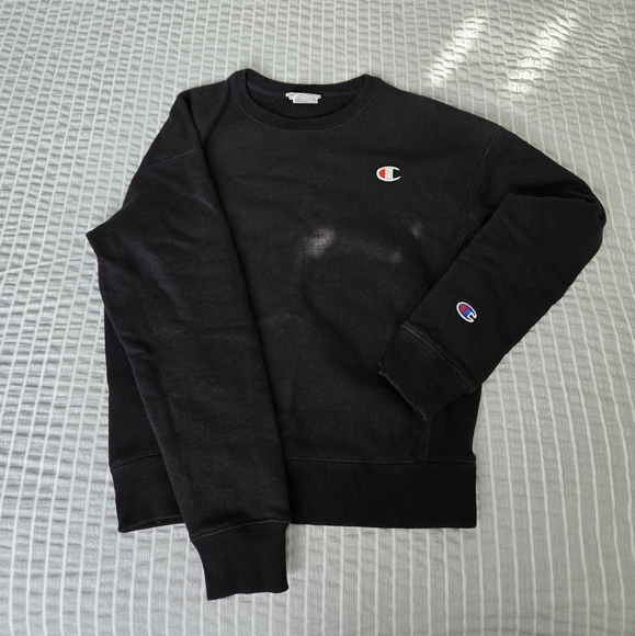 Champion Reverse Weave Crewneck Sweatshirt Black Cotton - Picture 1 of 3